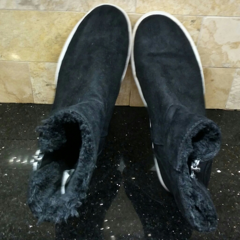 GIRLS Black suede & fur ankle boots
